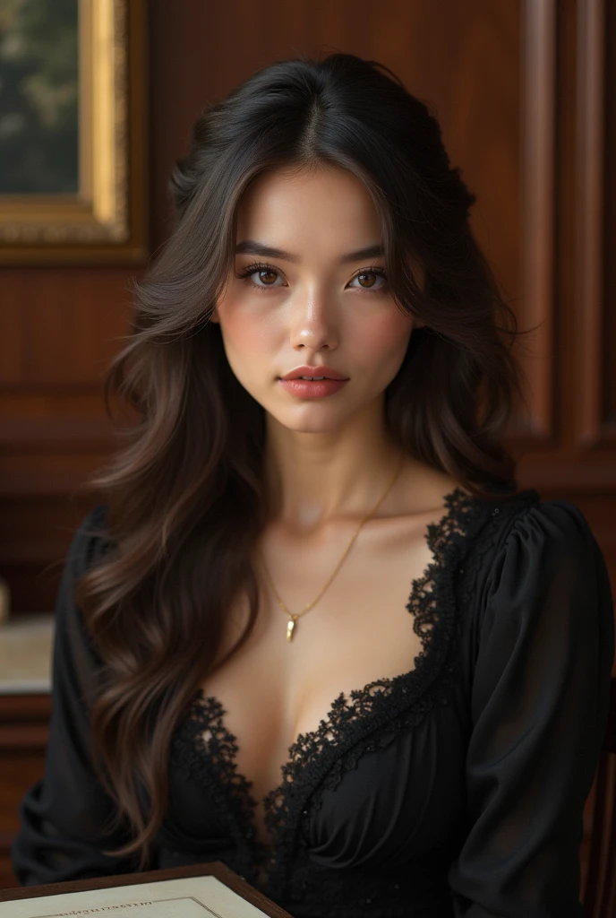 (photorealism:1.2), world's beautiful girl, wearing black off-shoulder Top and showing bra, sitting on Sofa, red rose in background
