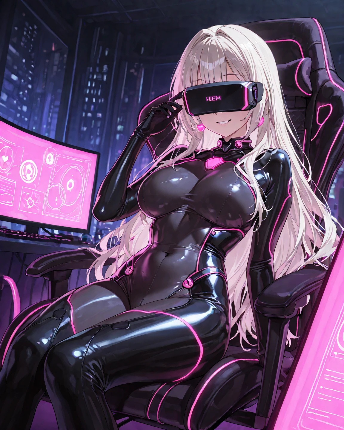 (masterpiece, best quality:1.2), 1girl, solo, picha_\(pose\),picha, sailor, standing split, (masterpiece, best quality:1.2), 1girl, solo,standing_split, asuna, mechanical cyber latex uniform, (royal bedroom background, ),(( spreading legs, head-mounted display)), (ultra detailed breast skin texture, ultra enormous gigantic breast expansion, ),