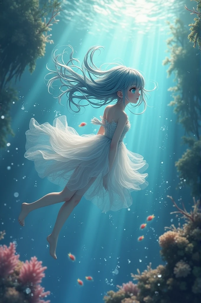 themoon,(((girl))),(Inside the clouds),((((Fly to the sea)))),in pink,blue colors,cyan colors,(((dolphins)))