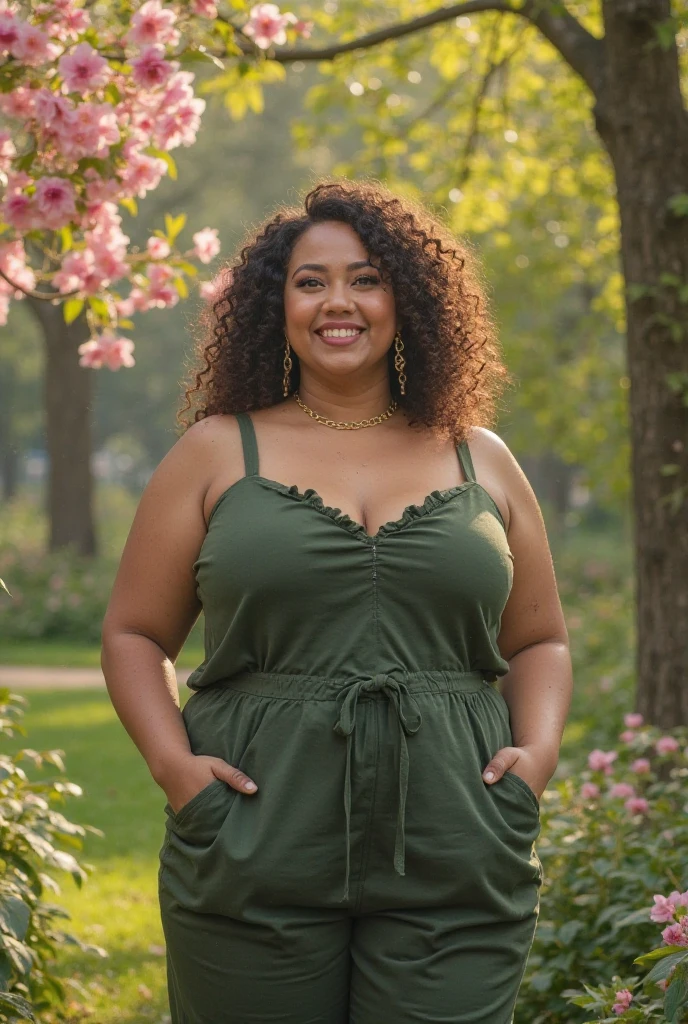 chubby woman vcitory pose