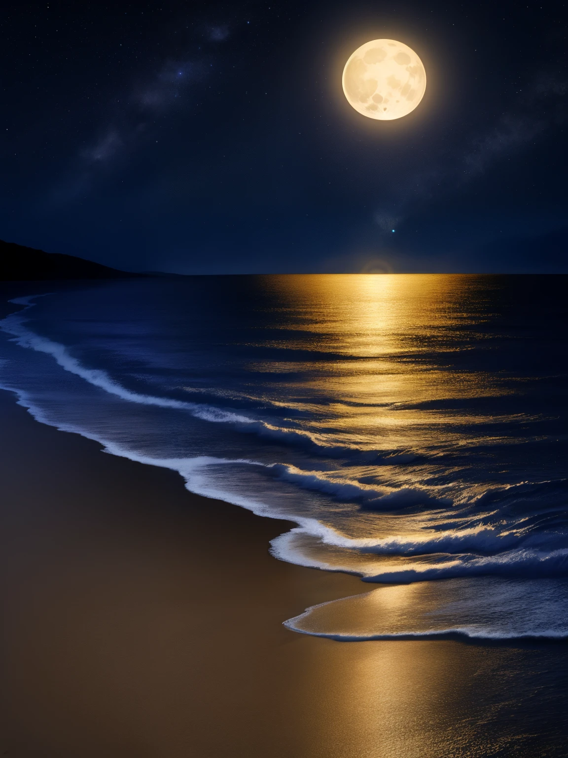 Beautiful Moonlight Shining starry sky quiet seaside fantastic atmosphere