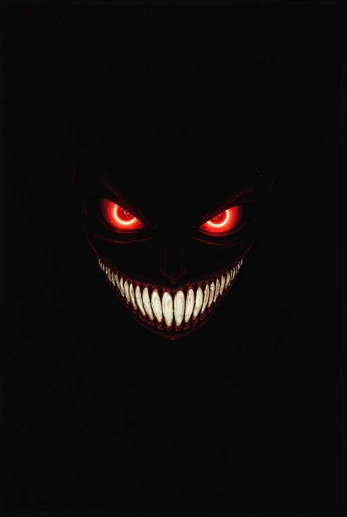 I want to create a phone wallpaper with just red eyes on a black background and a white sly smile below in 16:9 size 4k quality