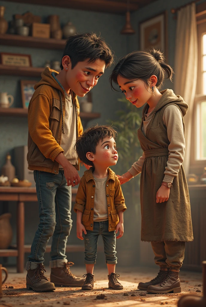 "Generate an ultra-realistic 8K digital painting featuring a man lying in the shade of a tree, accompanied by his two children—a girl and a boy. They're engaged in heartfelt conversation, sharing joyful laughter, while the man points towards the horizon, showcasing the beauty of nature. The scene radiates warmth and connection as all three of them smile brightly. The children are dressed comfortably. Surroundings are adorned with lush vegetation and vibrant flora. Natural light bathes the scene, capturing every detail. Render the image in the style of the latest Unreal Engine, preserving the emotional intricacies."