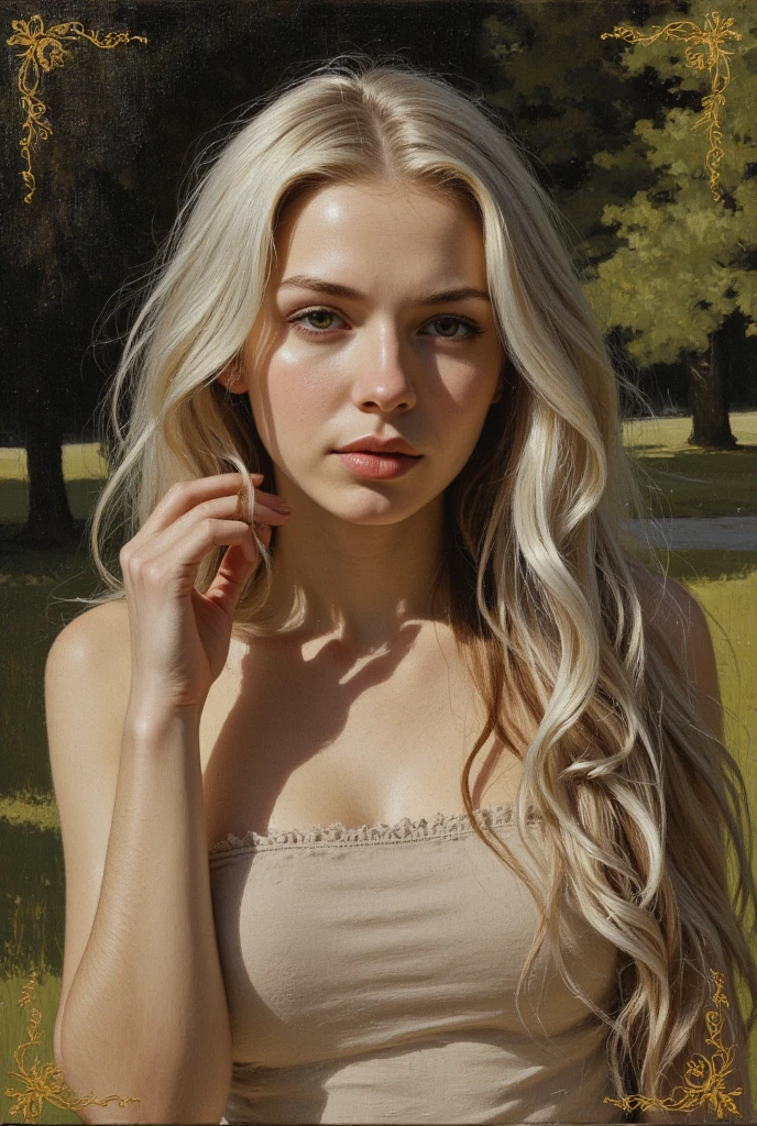 Raiponce, (((topless))), Highest quality, 8k, Masterpiece :1.3)), mise au point nette :1.2, Körperkleid :1.1, texture très détaillée de la peau et du visage, topless, jardin, Many details, detailed background, More details, photo, ultra realist