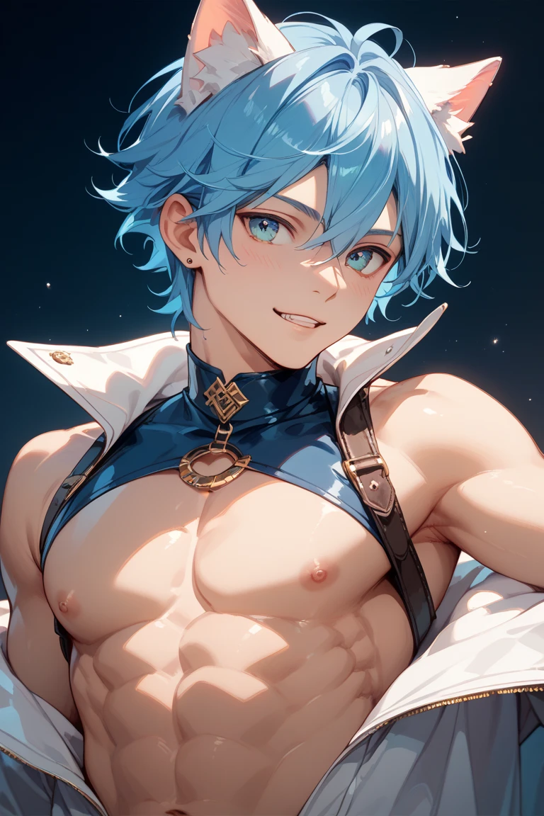 ((androgynous)), beautiful, (very short hair), (pudgy face), (thick),(ikemen), ((boyish)), (handsome), (chubby), belly, muscular, (beefy), (cool), (nipples), fullbody