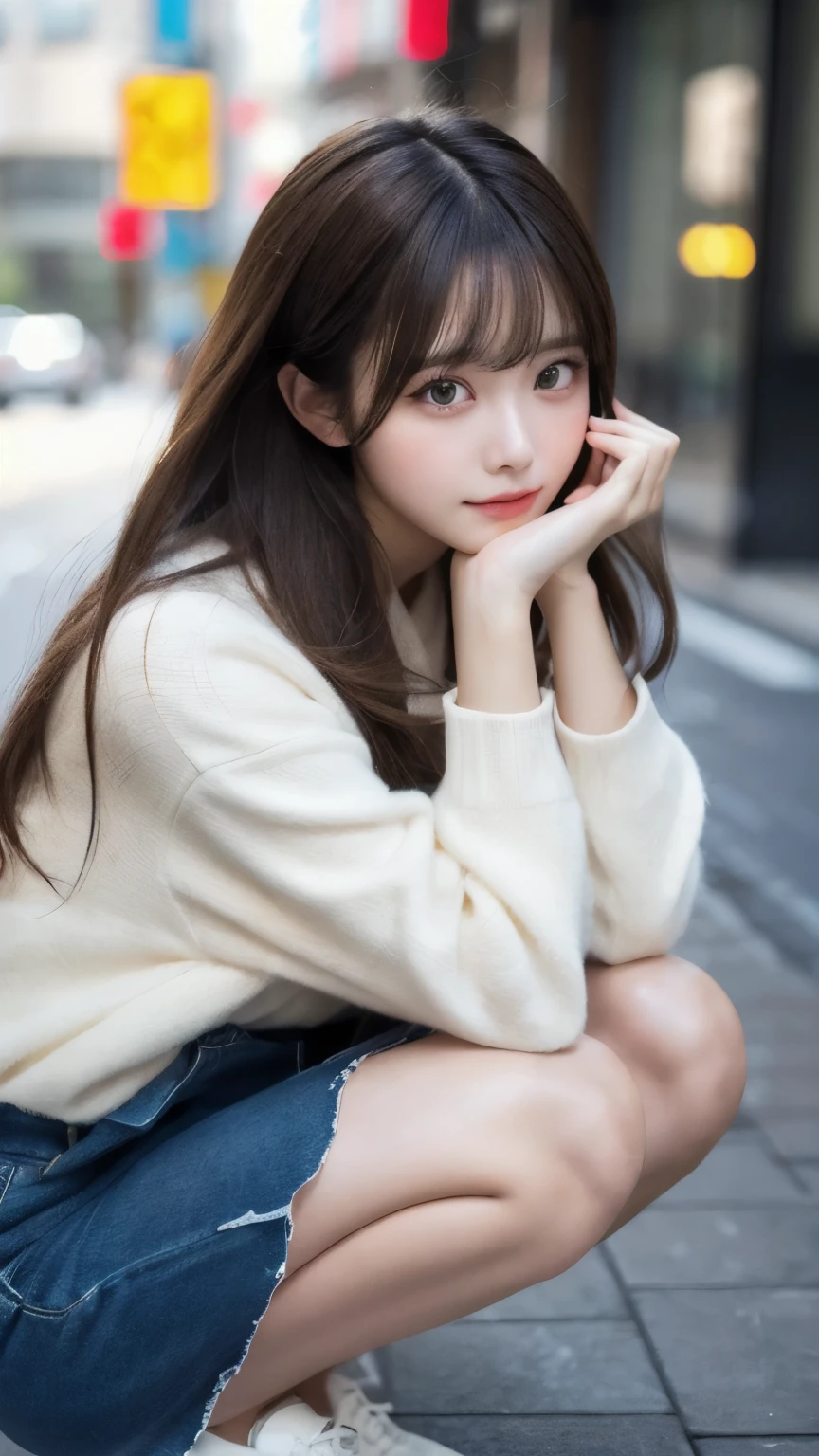 Realistic photos, RAW Photos, 14 years old, Cute Face, Shy:0.1, ,sitting on a park bench、The wind is blowing、Fluttering Hair、Everyday Scenes