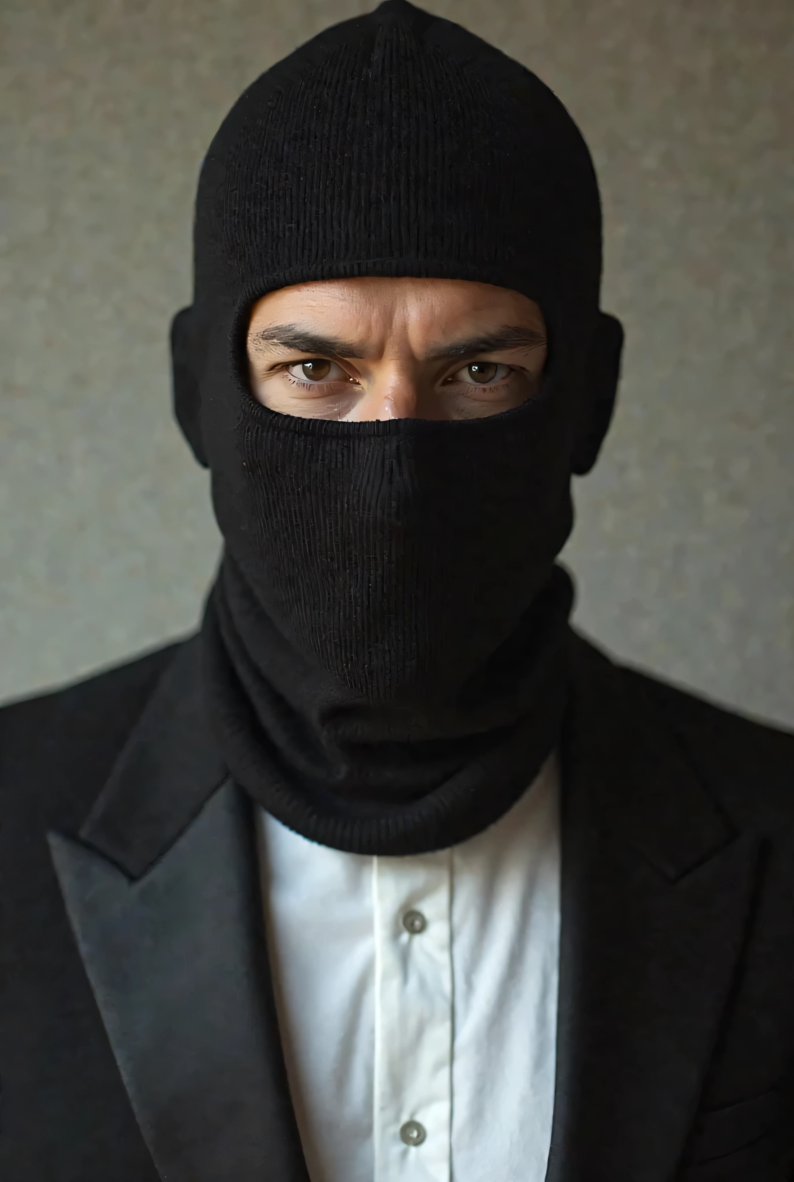 A close up of a person wearing a black mask and a black jacket - SeaArt AI
