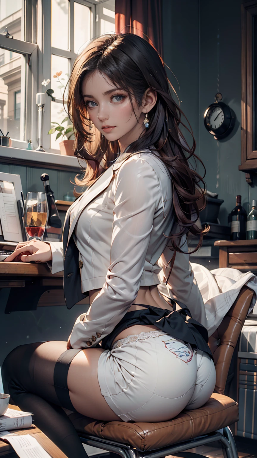 modelshoot style, (extremely detailed CG unity 8k wallpaper), (Real Aheago:2.0), full shot body photo of the most beautiful woman in the world, beautiful , professional majestic impressionism oil painting by Waterhouse, John Constable, Ed Blinkey, Atey Ghailan, Studio Ghibli, by Jeremy Mann, Greg Manchess, Antonio Moro, trending on ArtStation, trending on CGSociety, Intricate, High Detail, dramatic, ,trending on artstation, trending on CGsociety, highres, highest quallity, illustration, cinematic light, ultra detailed, detailed face, (detailed eyes), best quality, hyper detailed, masterpiece, (detailed face), ,1girl,black fashion high heels, office white skirt, solo, Dark wavy long hair, realistic, look at viewer, black pencil skirt, sitting on desk, black pantyhose, white background , cross legs , small bra ,red eyes ,evil smile , full body