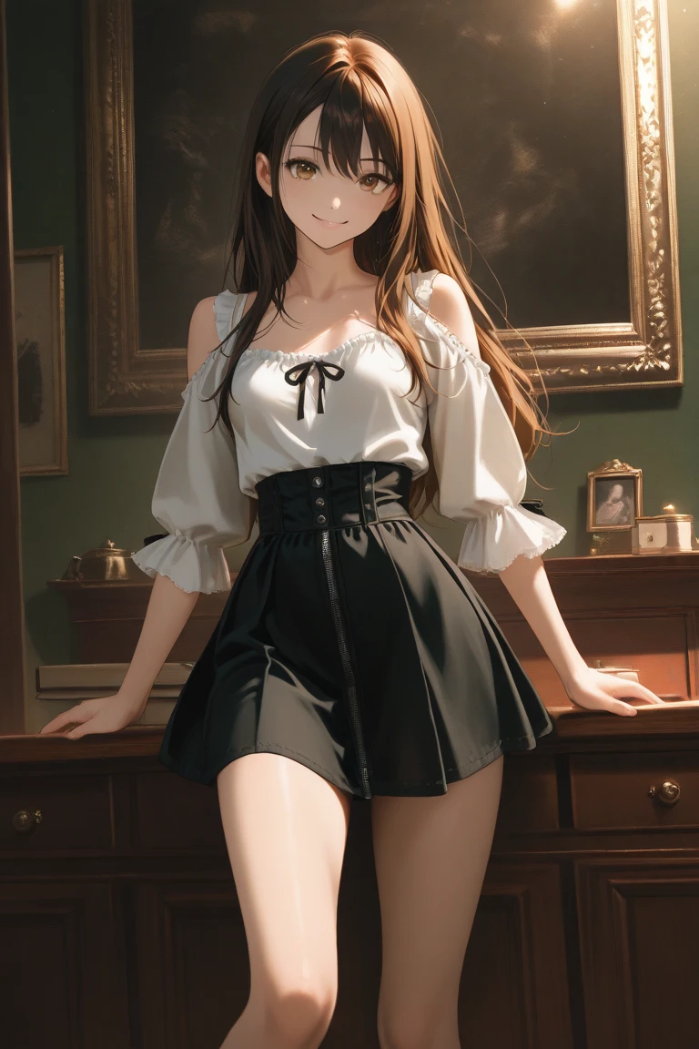 ((Biologically correct number of limbs))、(( Full body photo including face))、4K、((standing position))、masterpiece、((focus on the face))、((Symmetrical facial features))、Eyes with detailed description、Beautiful woman、outstanding style、beautiful clavicle、beautiful legs、beautiful hands、slender body、(small ass、thin thighs）、(stockings、high heels）、Detailed depiction of faces、small earrings、necklace、(knit dress、(plaid skirt))、close up of face、turn one&#39;s face upward、sideways glance、A bow tie、night、Super dense fog、((photo in diagonal white frame))、