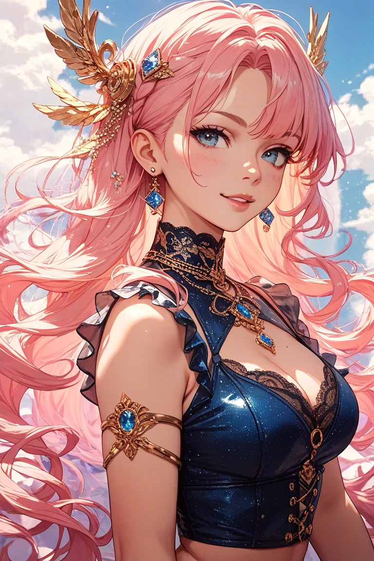 Masterpiece, Best quality, full_Moon, sky, Colorful, Real, Realistic, Photo, Huge_filesize, the wallpaper, Cityscape, Girl, mermaid, Long hair, Pink hair, curly_Hair, Light smile, Earrings, pendant, necklace,