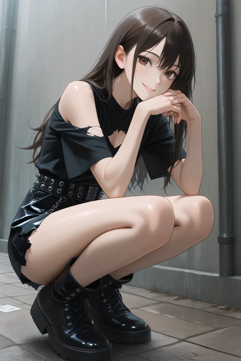 a cute girl, round_toe pumps
