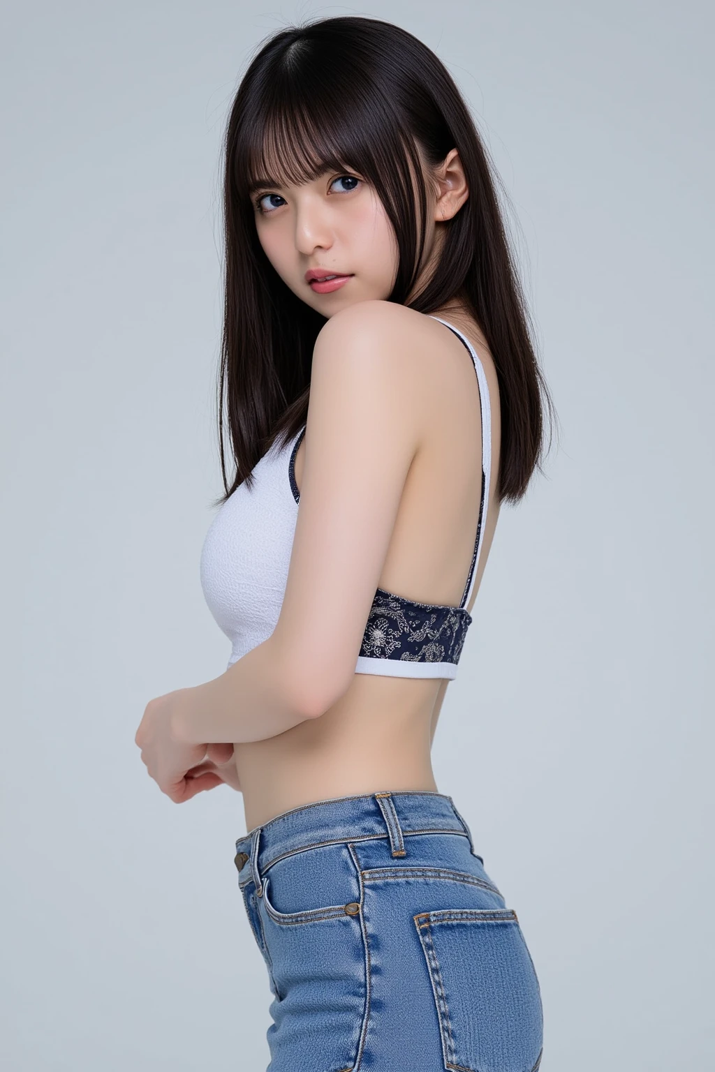 30 year old female teacher,slime shapeshifter,looking at the audience, Wearing only black underwear、long hair,170 cm,slime girl ,pretty face,手部solution,1 lady,身體微微solution,cute appearance,solution,Be confident,上半身solution