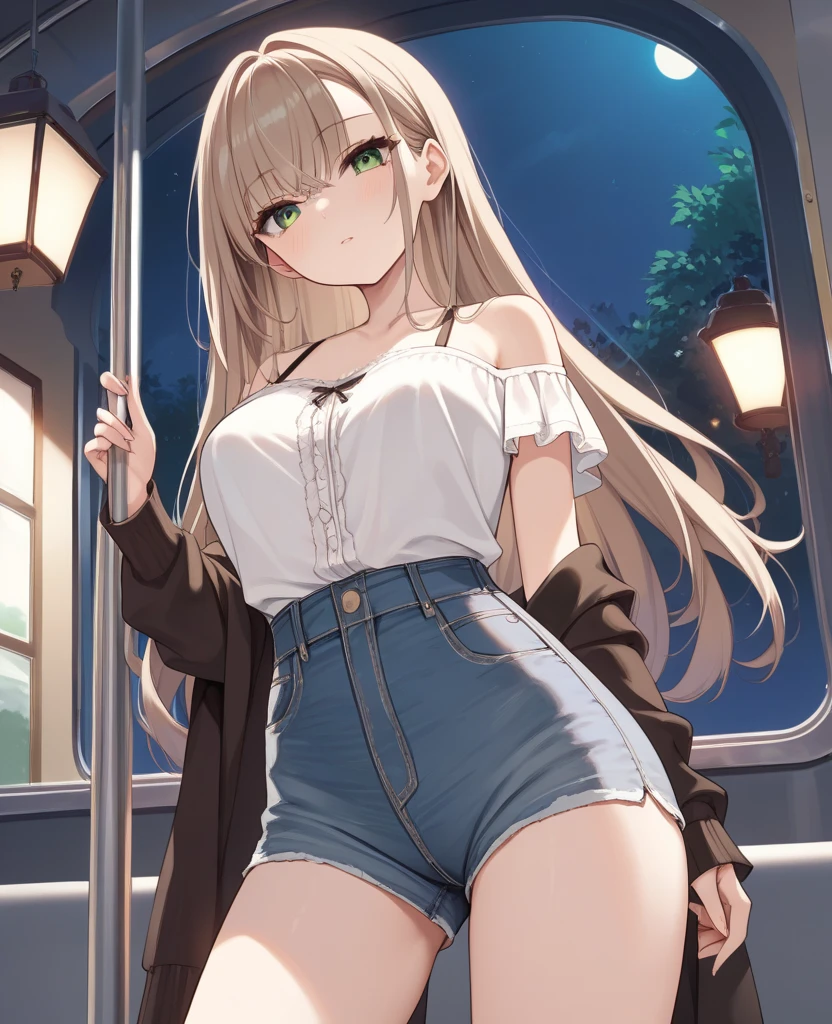 Game , goddess of victory nikke, Rapi , light brown hair, alluring eyes ,beautiful face , crystal red eyes , long hair , Korean ruffles blouse with off shoulders tops , blue colour , cleavage, armpit, necklace,white colour solid ribbed knit pencil skirt ,selfie wind, only 1pcs hand bag,,g cup breast, slender waist, bewitching thighs, five fingers each hand, two hand ,two leg , in town, date, standing, beautiful, high heels, cloudy, raining, clothes dripping wet, see through shirt , harded nipples, water dripping on body, puffing, blushing, seductive pose , sweating , one hand on chest,