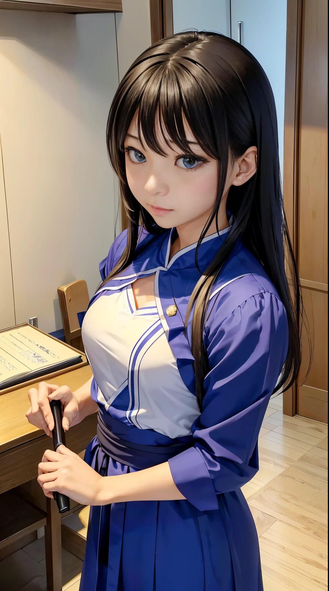 musculoskeletal muscle々in、Hall々Boasting a saggy body。beautiful and slender waist、and has an exquisite balance of a beautiful big butt、sophisticated, beautiful female college executive Maria( Torijin Sentai Jetman )。in a futuristic and dynamic background、She radiates dignity and intensity、細部にわたるディテールin描かれ鋭い眼差しと自信に満ちたポーズ、エッジの効いたダークレッドとブラックを基調とした、近未来的in重厚感の有る戦闘服とシルバーのアクセントラインの装飾が、, a futuristic and profound sense of confidence {x} The combat uniform and silver accent line decoration {x} create strength and elegance at the same time, and she holds the neck rod of a universal stick in her right hand,超高解像度inフォトリアルな仕上がりin表現し,glossy black hair is organized in an upstyle。