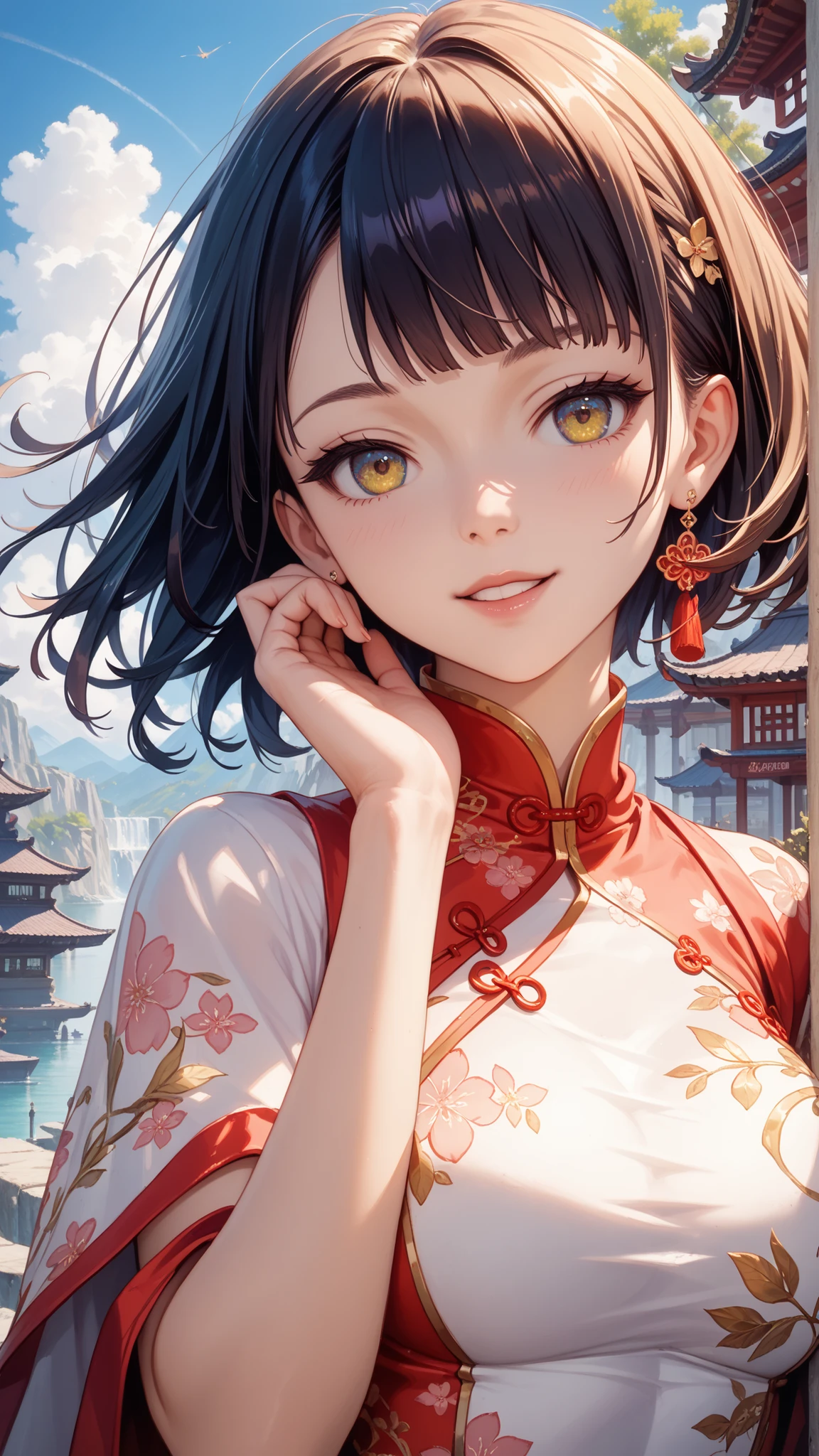 Masterpiece, best quality, 1girl, <lora:kwFemale_Beta40-SDXL_v1:1>, chinese, red, cleavage