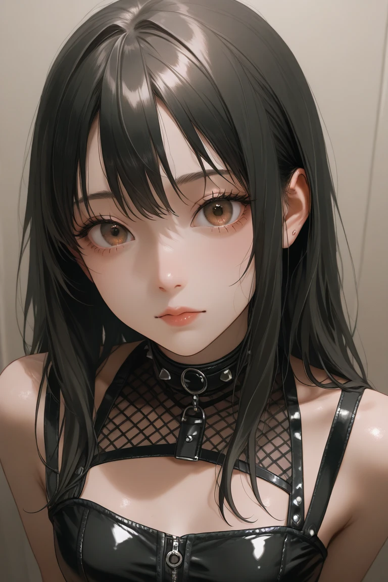 wide hips, (best quality, masterpiece:1.2), (((young girl))), beautiful face, RileyReid, inside a house, black oversized sweater, goth girl, ((heavy makeup)), (((black lipstick))), long nails. black polish nails, (((small breasts))), ((thick tighs)), young sensual gravure idol, (((face))), (tan skin), ((hime haircut)), ((bags under eyes)), ((black eyeshadow)), ((small girl)), ((snappy bangs)), blurred background
