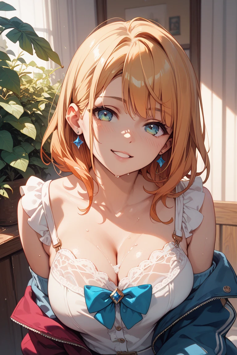 One angel wearing a yukata after a hot spring bath(Little Girl:1.5)(Small body) (Orange Hair:1.5)(eyelash:1.2) (Mid-length hair:1.4), (Blue eyes)(Big Breasts:1.3)High Contrast