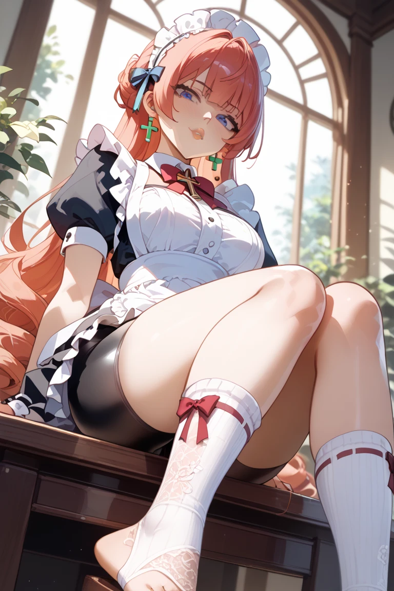 1 girl, the anime, High Resolution, 4K Image, Ultra HD, Hi-Def, higly detailed, Professional Quality, Maximum sharpness, bright colours, High Dynamic Range (HDR), Pixel accuracy, High pixel density, Photographic quality, Crystal clear ,hair intake, red hair, chestnut mouth, colorful eyes, bunny ears, Black bow on the head, Playboy Rabbit Costume, in a cafe, Legs apart, sitting, Lens flare in the background, teacup