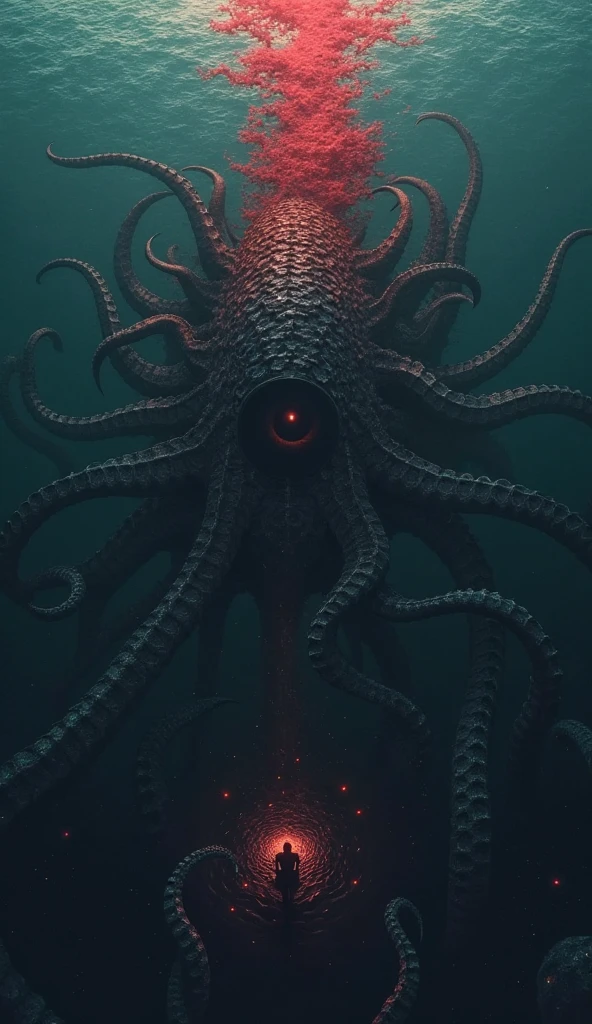 a close up of a cartoon octopus with a red light on its face, concept art by Justin Gerard, deviantart contest winner, process art, d & d beholder, 6 billion demons style, cacodemon, blood moon tentacles!!, azathoth, villain wearing a red oni mask, tentacle beast, yog - sothoth! yah