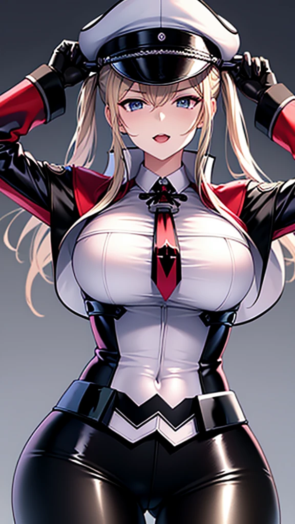 (masterpiece:1.6、top-quality)、(Fine and beautiful eyes: 1.2)、(looking-down)、hightquality、beautiful countenance、1girl in、Leather tight skirt、Oversized leather jacket, large boob, long, wide-hips, (sideways Facing, ), Street, Background with, detailedbackground,Creepy grin、Laughter at the corners of his mouth、long court、Shirt、neck tie、OL、A MILF、a blond