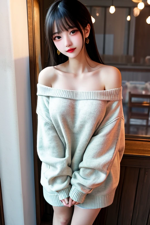 A Japanese woman in her 20s with long black hair wearing an off-the-shoulder dress,Sexy,Highest quality