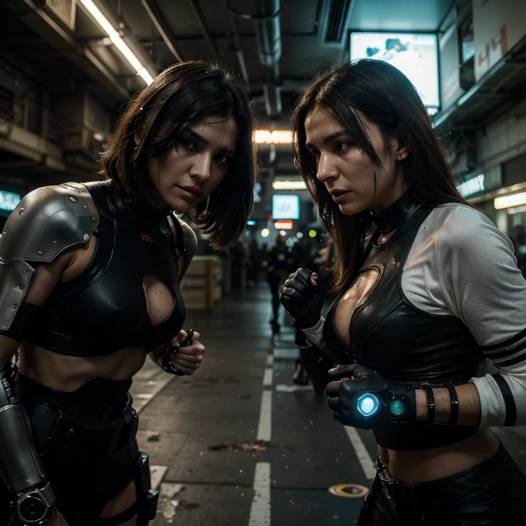 (((tatuagens))), (((Rosto europeu, ultra-large square jaw line ))), Woman walking with determination, Torn torn torn post-apocalyptic military uniform, jaqueta de combate com buracos rasgados, combat pants with torn holes, (uso de armas e explosivos), ((seios extravagantes)),((peitos enormes)), ((gigante )), maquiagem pesada e intensa, abdominais fisiculturistas, Futuristic sci-fi post-apocalyptic world, belas criaturas malignas femininas, Madmax Filme ,Brutal Violent Dark Cyberpunk Dramatic Background, (((Unreal Cinematic Photorealistic Engine))),