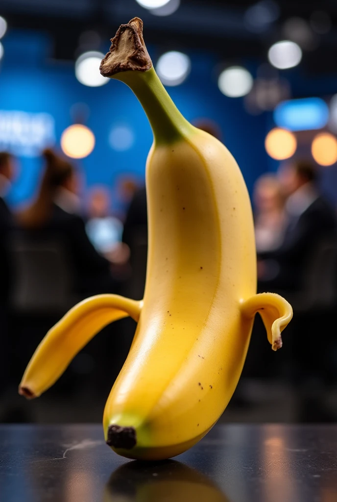 (masterpiece), best quality, ((old man wearing a black suit stands behind)) (((nude naked  girl who wears colorful body paint patterns and has blond chignon hair and smiles and holds a banana))) and has blue eye and medium breast and nipple and thigh and colorful necklace and earring and colorful bracelet, standing in classroom, classroom, modern art on wall, old man in suit in the background,