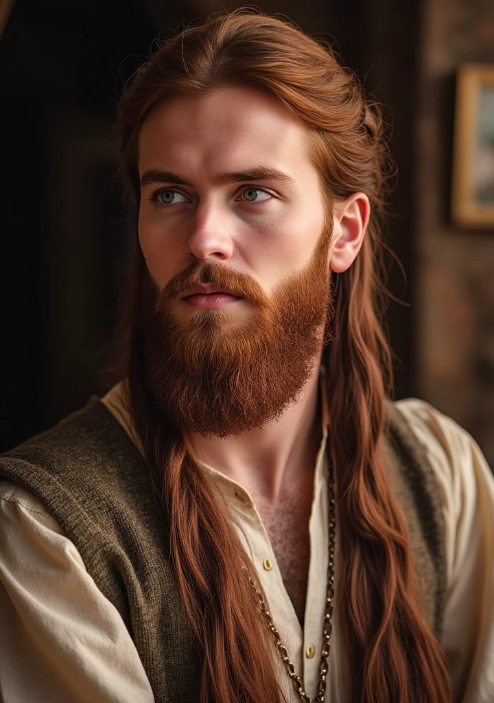 Portrait of a ((man)), ancient Israelite, red haired, beard, with beautiful eyes, and good looking, fine appearance and handsome features.