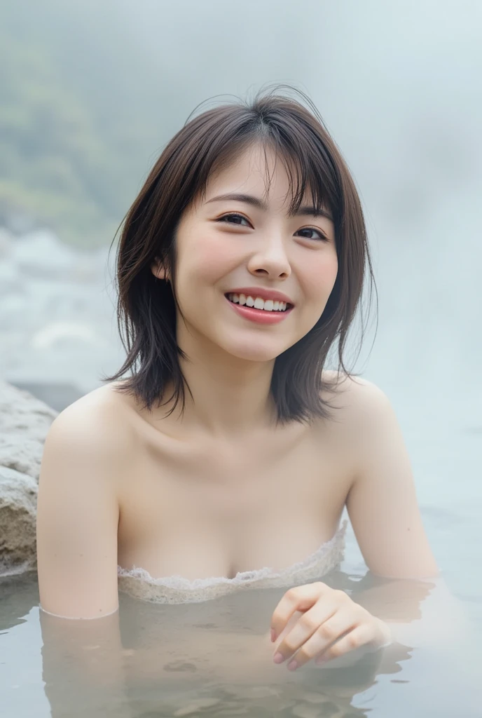 nsfw、Cute naked Japanese women、In the clear water of the river、From a big rock、The moment you jump in with your legs wide open