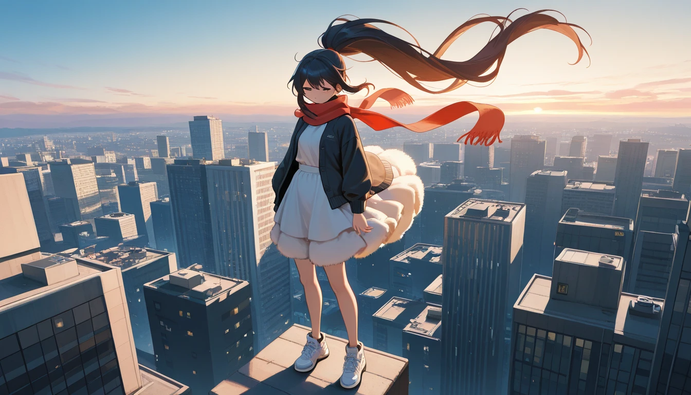 (best qualtiy,tmasterpiece,cartoonish style,High resolution 4k wallpaper),(((The girl towers into the clouds)))(((towering over a city,)))A charming Lolita little girl is walking。delicated face,A face that is biased towards the anime two-dimensional, (((The entire body and head are in view))),Contemptuous laughter,The little girl looked down,Overlooking the perspective, ((White tights)),Low building, Ankle height building, (((Complete sneakers))),(((The city is crushed by sneakers))), Sneakers smash buildings, The mini city is crushed,Very small city, A giantess, (((Girl 10000 meters tall))) ,The sheer majesty and power of the giantess is emphasized。