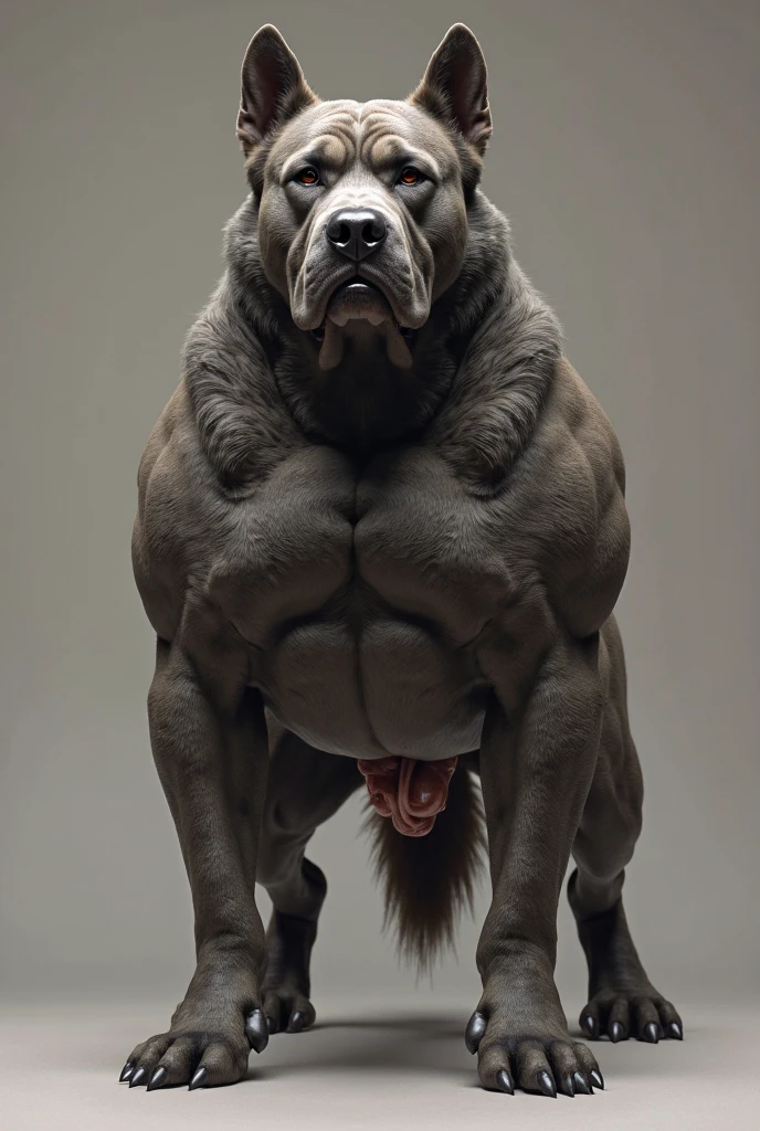 Anthro, male,canine, dog, pitbull:1.4, (grey fur:1.8),( cut ears:1.0), chubby:1.2, round belly, huge belly, bloated belly, overweight belly, huge body, wide and bulky body, thick furry neck and chest fluff, (middle-age), (fat musclegut:1.4, thick body:1.2), (yellow eyes:1.2), detailed black eyes,tail, detailed fluffy fur, (white background:1.6, looking at viewer:1.2, laying on the ground on its back, acting silly, acting cute, acting like a happy dog, smiling expression with tongue out: 1.2, happy smile with: 1.2, friendly smile: 1.2, full body:1.2), ((intricate detail fluffy fur texture)), (by darkgem),(by OnePotatoATime),(by adios:1.2),(by taran fiddler),4k,masterpiece,full hd, BREAK