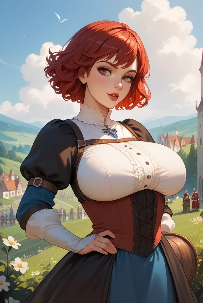 (masterpiece:1.2), (best quality), (ultra detailed), (8k, 4k, intricate),(half body:1.2),(cowboy:1.2),(highly detailed:1.2),(detailed face:1.2), (detailed background),(portrait),detailed landscape,(dynamic pose:1.2),hana 1girl, solo, breasts, looking at viewer, blush, smile, short hair, open mouth, large breasts, dress, holding,cleavage, bare shoulders, green eyes, collarbone, full body, pink hair, outdoors, sky, day, cloud, bag, red dress, pink dress, handbag, off-shoulder dress(((full body))) , (((sexy pose, model pose, standing pose)))((Huge hips:1.3))(Wet Breasts:1.3)