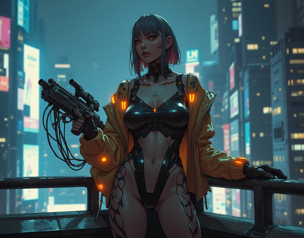Cyberpunk Rebbecca shooting dressed 