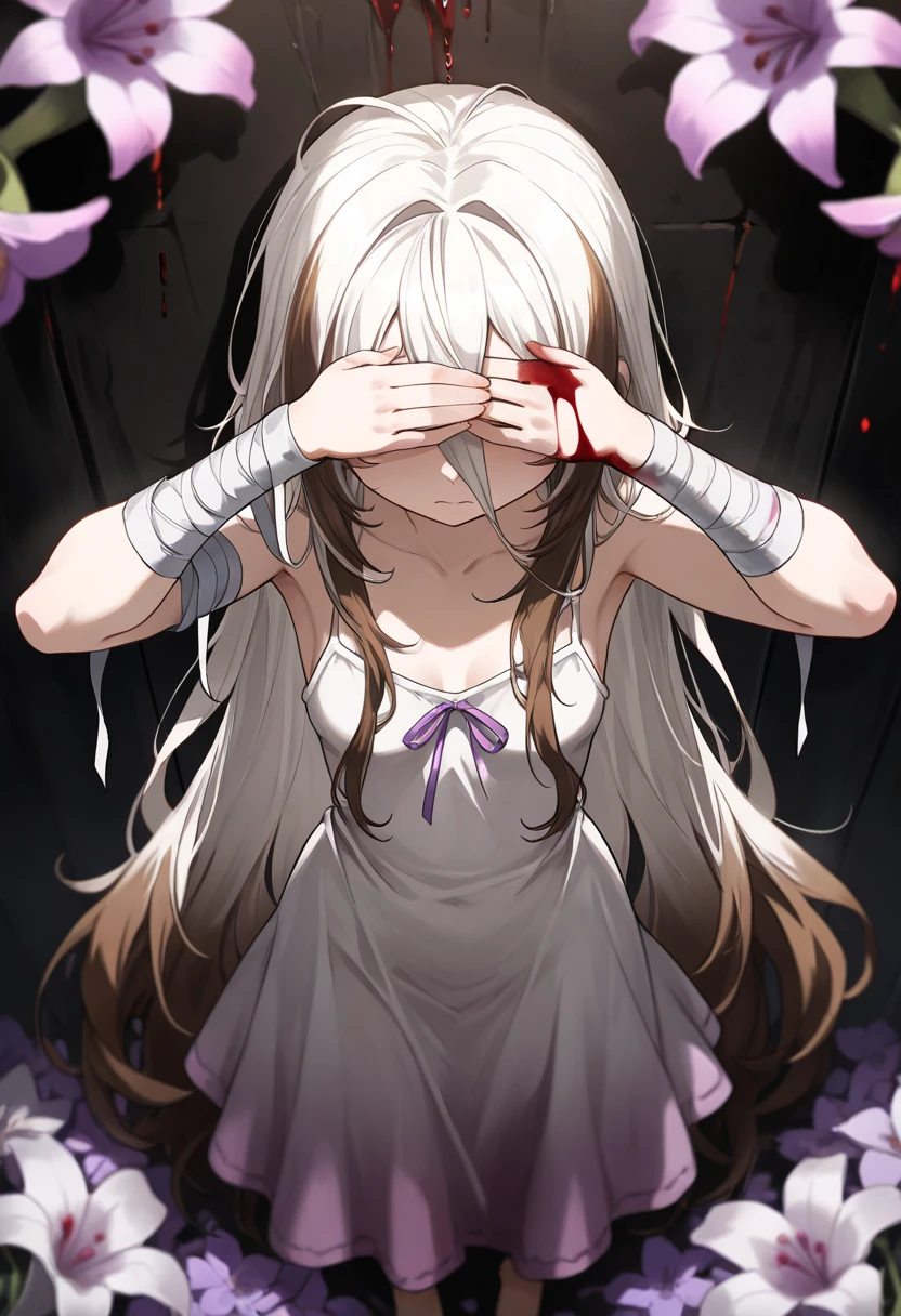 appearence a 13 years old teenage girl,red eyes,albino,calm,quiet,cute,pretty,full body,looking ahead,short hair combed back,red outfit,white short pajamas,long hair,fringer,serious look,bedroom background,slender body,childshi body,hair over the breasts