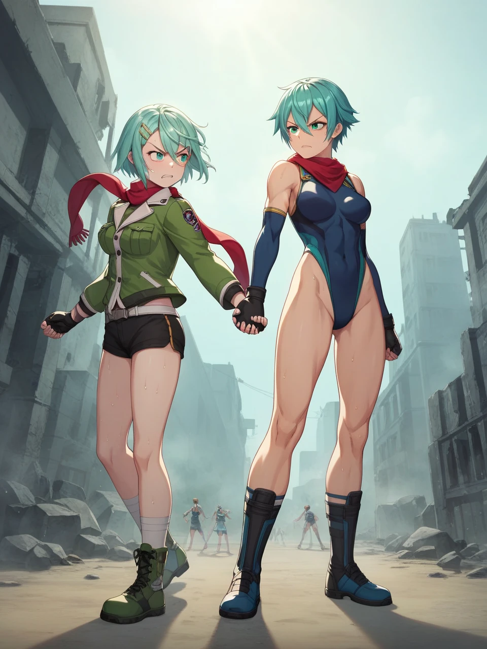 ultra-detailed, Explicit, Beautiful body, Beautiful Nose, Beautiful character design, perfect eyes, perfect face, ultra highres, 4K, beautiful legs, perfect legs, Nice hands, Perfect hand, Masterpiece, Best Quality, Highly detailed, illustration, absurdres, perfect anatomy, street fighter, doll suit, shadaloo doll, dollsuit, expressionless, blank eyes, looking at viewer, red gloves, emotionless, black latex, corrution, mind control, female combatant, full body, hypnotized, unhappy trance, full body suit, ribbed bodysuit, both arms at side, obey, perfect female body, extremely glossy latex, hypnosis, hypnoLora, empty eyes, Mind control device, poses, submissive_pose, Slave, sitting straight, sitting down, sitting at attention, hat, necktie, belt, latex, ribbed bodysuit, thighhighs, garter belt, Fighting Stance, extending the right arm from the shoulder into the air with a straightened hand, military, thigh boots, black pantyhose, (((pixel-perfect, detail-perfect))), solo, 1girl, hair ornaments, short hair, Blue hair, blue eyes, azuma tokaku, akuma no riddle, flat chest, collar, obey