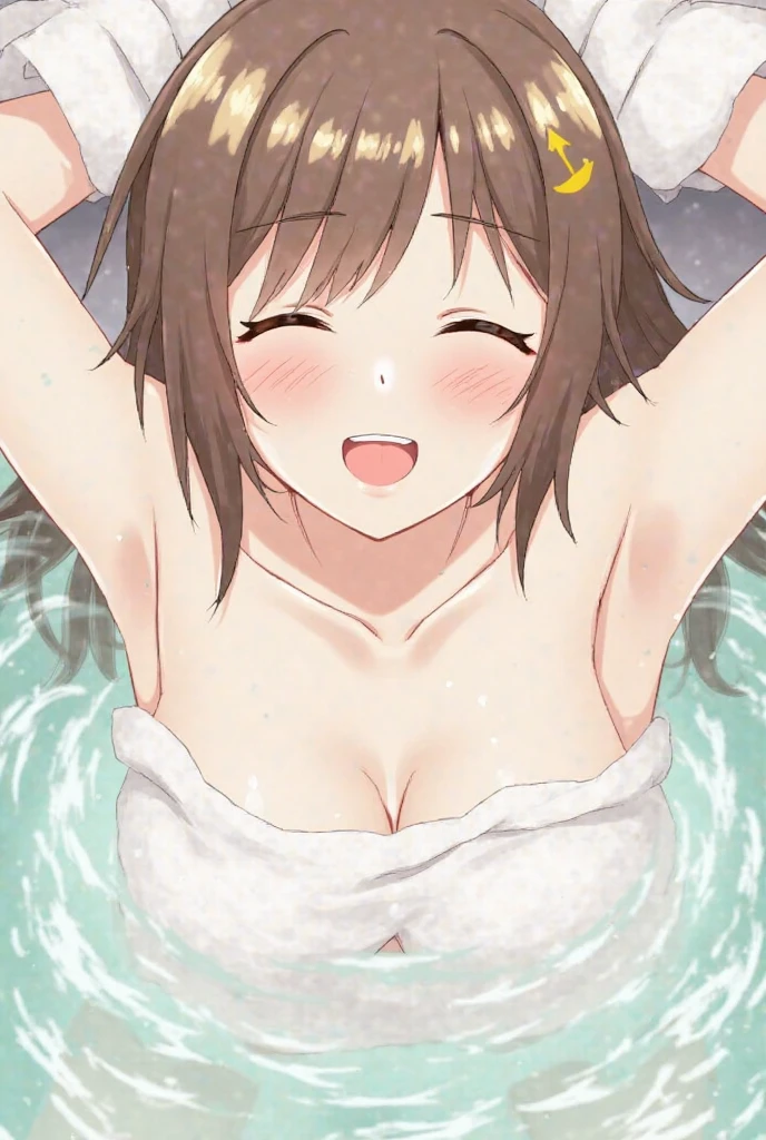 Nagino Sakura, brown eyes, brown hair, hair band, medium length hair, empty eyes , Running, naked, big anime eyes, , shiny hair, bare-skin, navel, the groin, BREAK in front of convenience store, large breasts, blank look, Nipples, nsfw, nipple , (Sweating profusely, Love juice, Wet Woman, female ejaculation) ,, Flooding. sea. solo, Peeing, lactation, projectile lactation