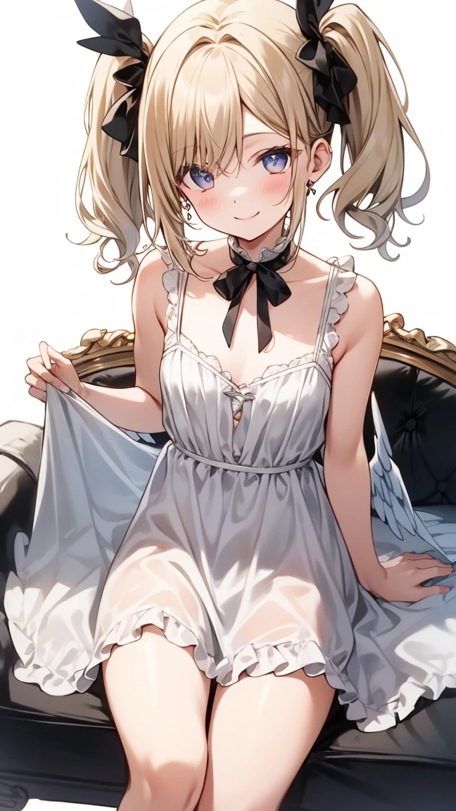 Tanya von degurechaff, armpit, White dress, see-through, (( bedroom, sitting position, sleeping position, flushed face, sticking out tongue, masterpiece, best quality, high quality, detailed quality, 4k resolution))