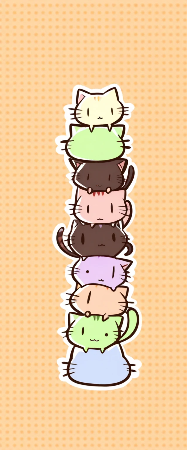 Simple cat ,5 cats stack up,deformed,cute,simple pattern background ...