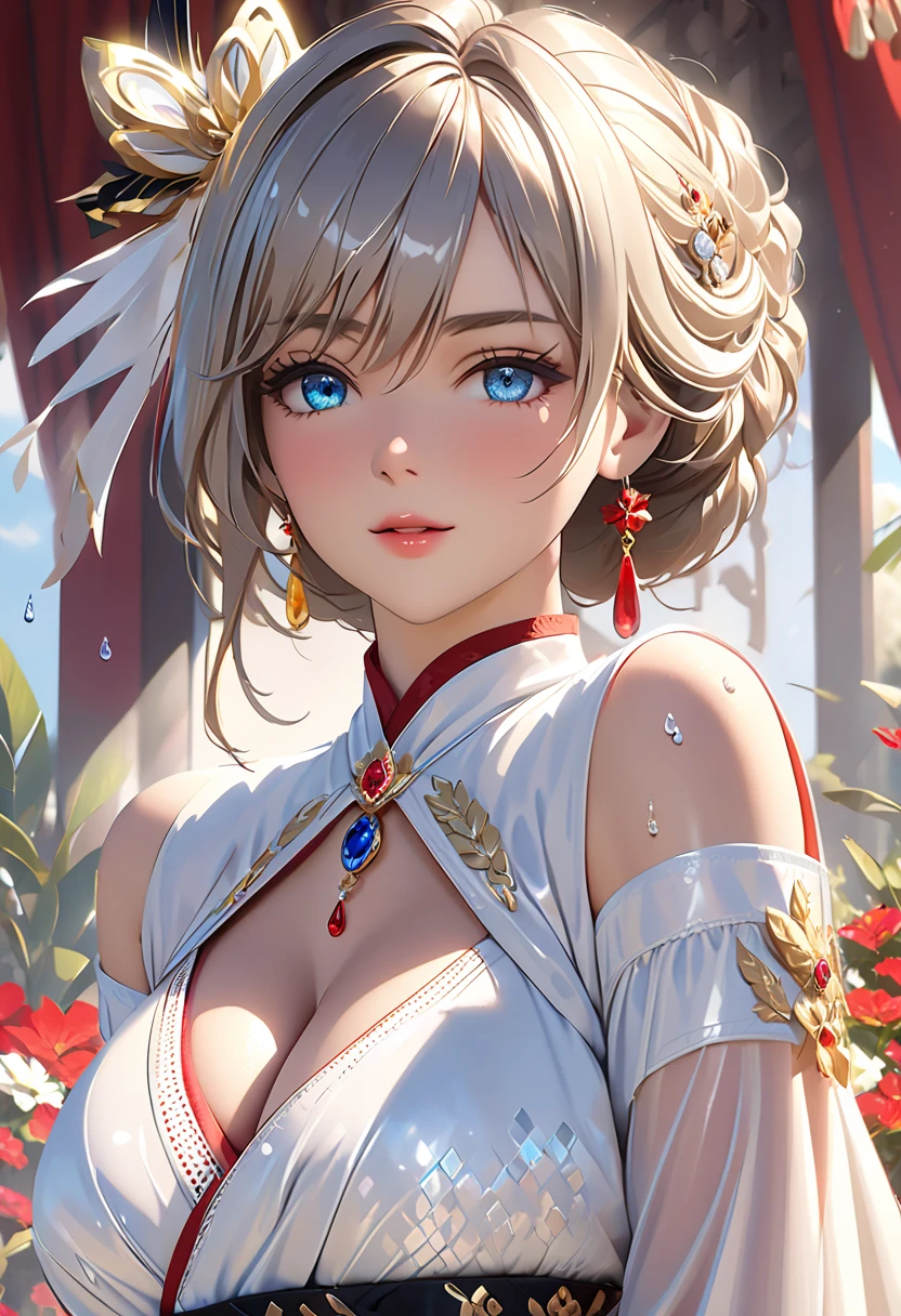breast curtains, china dress, areola slip,(best quality:1.0), (8k wallpaper:1.0), extremely delicate and beautiful, (beautiful detailed face:1.0), (detailed deep eyes), symmetrical breasts, deep eyes, steam, shiny skin,
