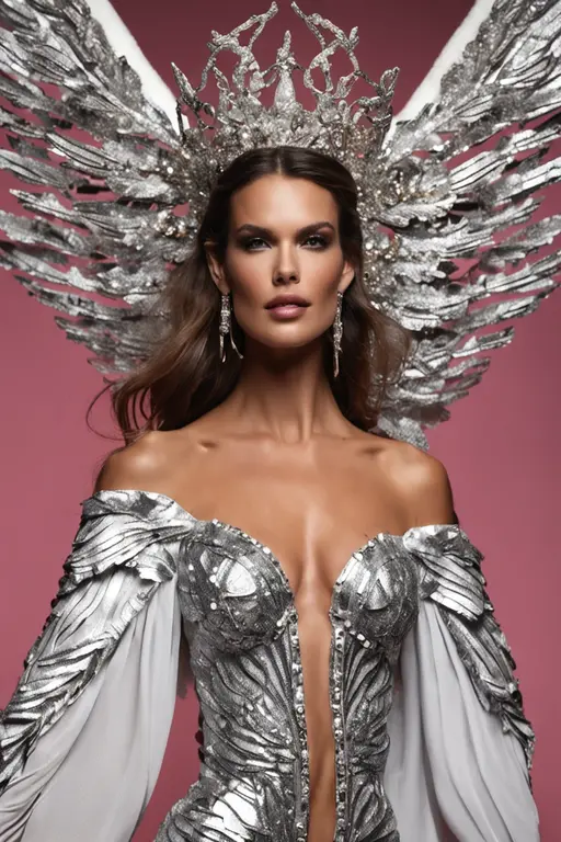 Araffed woman in a black and white bikini and wings, Modelo da Victoria's Secret, desfile da victoria secret, Victoria's Secret, alessandra ambrosio, Taylor Swift como um anjo celestial, asas de anjo grande, adriana lima, com asas grandes, Asas angelicais nas costas, Beckinsale, asas grandes nas costas, jiboia de penas, vs studio, desgaste de renda das asas