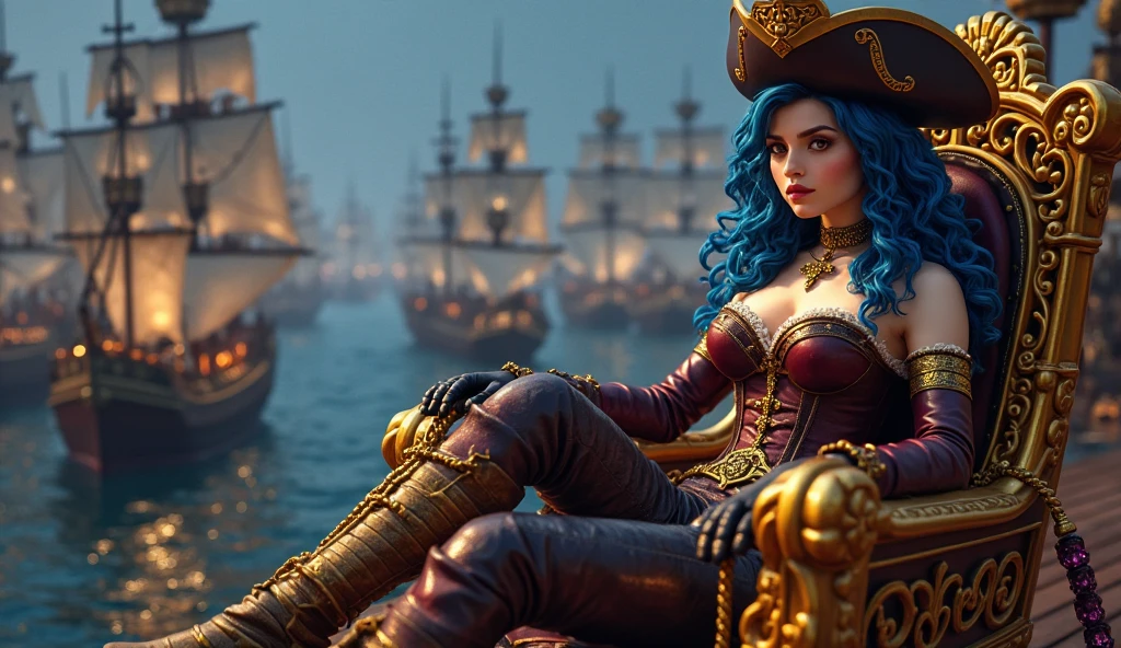 (ultra realistic,32k, masterpiece:1.2),(high detailed skin:1.1),( high quality:1.1),
[<lora:GhostPirateWorld:0.7>ghostpirateworld, 1girl,pirate hat, (long hair:1.1),  determined, green glow, green glowing aura,Pirate Costume, Pirate Dress:<lora:amethyst-gem-style-darquelilly-v1:0.5>amethystgemstyle, purple gems,Amethyst,Amethyst:25]pirate ship, storm, blurry background,(looking at viewer, standing from above:1.1),, (huge breast,large breast:1.1),<lora:add_detail:0.85>,
(radiant:1.1),