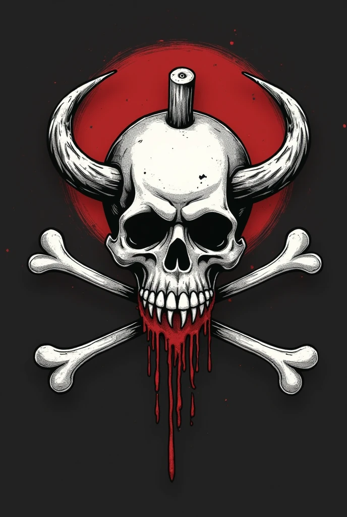 A pirate flag with a cow skull in profile. I like it. It looks like One Piece, with a star for one eye.、Cute image, even cuter