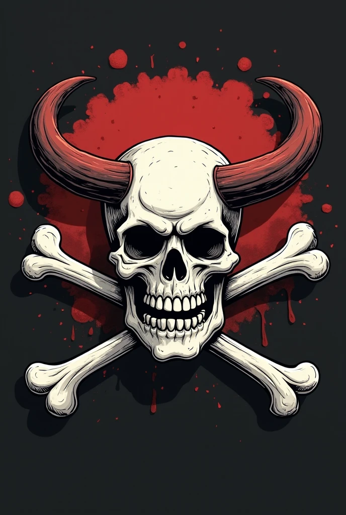 A pirate flag with a cow skull facing sideways, like in One Piece, with a star for one eye.、Cute image, even cuter