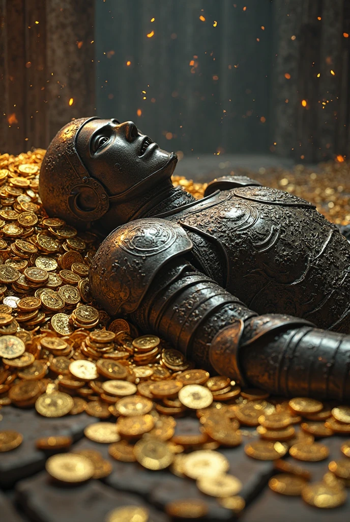 Daniel of the Bible counting Pharaoh's riches, luxurious garments, gold coin, wheat, cuneiform tablets