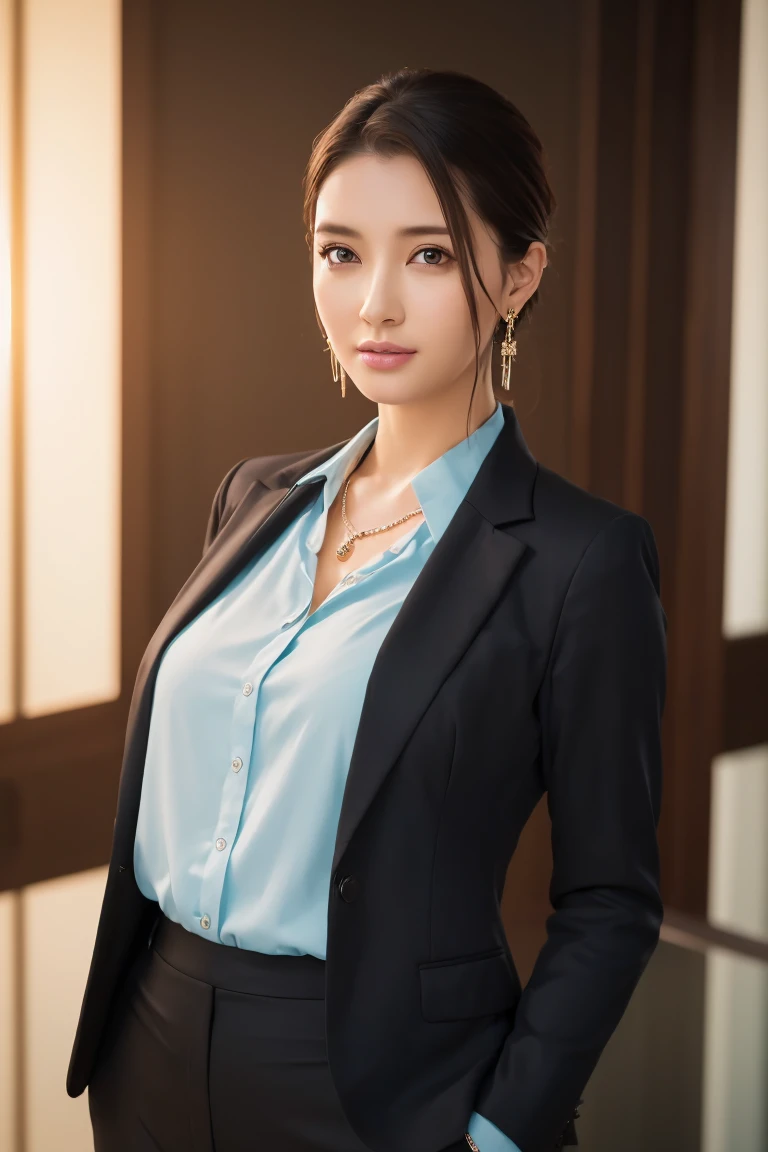 ((Top Quality, 8k, Masterpiece: 1.3, photorealistic)), (close up:1), Milf and attractive woman, business wear, serious, nobody locker room,