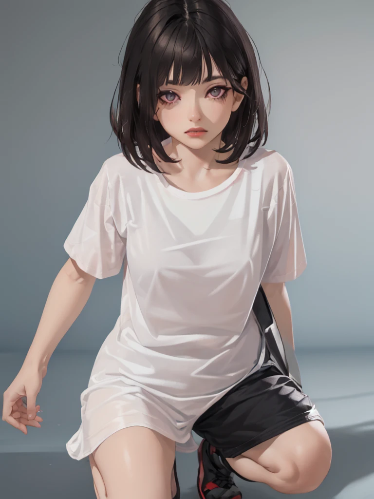 anime girl in a white shirt and black panties posing, full body portrait of a short!, anime moe artstyle, ecchi anime style, cute anime girl, anime girl, attractive anime girl, casual pose, hinata hyuga, seductive anime girl, in white clothes, in an anime style, (anime girl), anime full body illustration