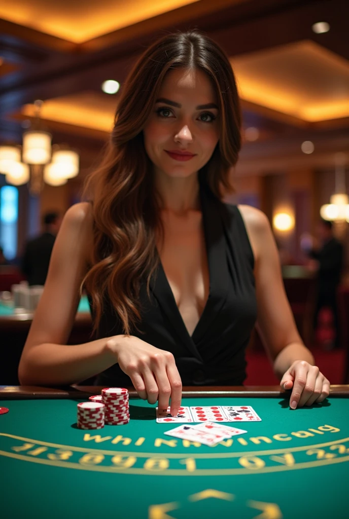 a female gambler in a casino, The words "DAILY CHALLENGE" written in large letters at the bottom of the screen, someone holding a deck of cards in their hand and pointing at the camera, card game, playing cards, throwing cards in the air, holds playing cards, cards, cardistry, holding an ace card, holding ace card, poker card style, playing poker, wizard shuffling cards, trading card game, the card player man, good at cards, focus on card, 