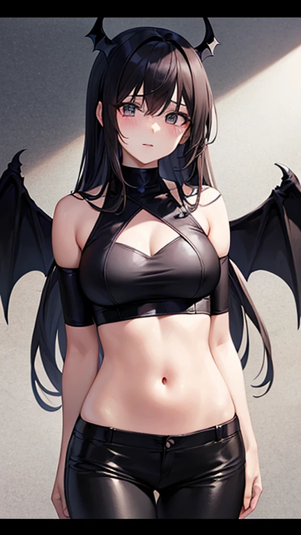 Ultra realistic   girl 8 years old,    body  , long black hair frinje braided , nun , succubus,  seios  planos  ,   , pantie  , malicious  face , demon wings  ,  dungeon  .