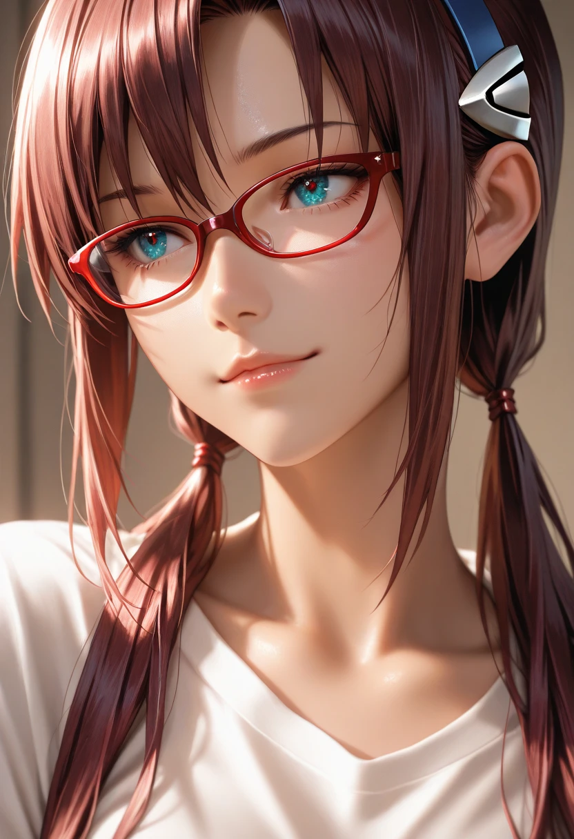 (top-quality、8K、32K、​masterpiece、nffsw:1.2)、(Raw photography)、(realisitic)、(Photorealsitic:1.2)、(hight resolution)、ultra-detailliert、extremely beautiful face and eyes、1girl in、round small face、big breasts thin waist、Delicate body、(a closeup、top-quality、high detailing、rich skin detail、nffsw)、(Best Quality、8K、Oil Painting、masutepiece:1.2)、Ultra-detailed、(Realistic、Photorealistic:1.37)、Vibrant colors、(((I'm wearing a lab coat)))、(((Wearing a white coat like a doctor)))、(((I'm wearing a light blue inner garment)))、(((cleavage of the breast)))、(((light brown hair)))、(((Very long hair)))、(((Wearing red-rimmed glasses)))、(((bustshot)))、(((White wall background)))、(((Bangs are fastened with hairpins)))、(((wearing lab coat)))、(((Thrilling look)))、(((Light Blue Inner)))、(((I'm sweating)))、(((The face is flushed)))、(((Frightened look)))、(((The face is tense)))、(((I'm hugging myself with my hands)))