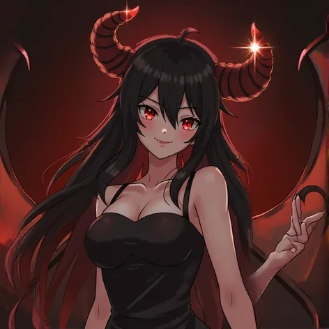 (mature woman:1.3), adult, solo, (black long hair:1.3), red eyes, (red devil horns:1.1), (red skin:1.1), medium breasts, nude, smirk, nipples, squatting, volcano, lava (masterpiece), (high quality), (best quality), (detailed), hd, perfect lighting, detailed face, detailed body, full body,